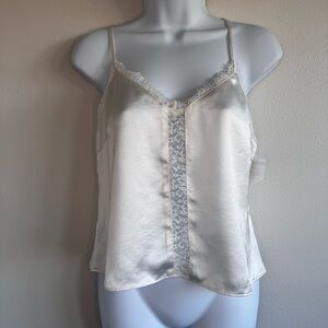 NWOT Open Edit Satin Lace Trim Adjustable Straps White Cami Top SzS Costal Chic